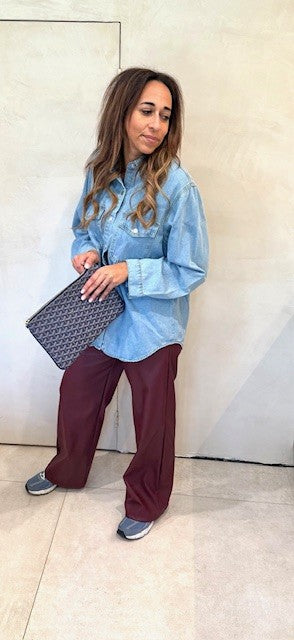 Bordeaux leren look broek wide fit