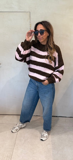 Gestreepte trui rose